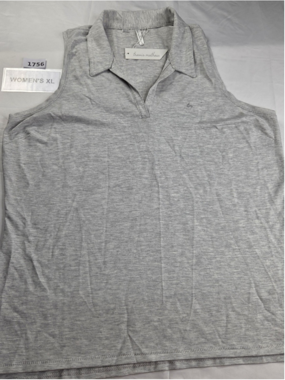 TravisMathew Womens Majorca Sleeveless Golf Polo XL Heather Light Grey NWT #1756